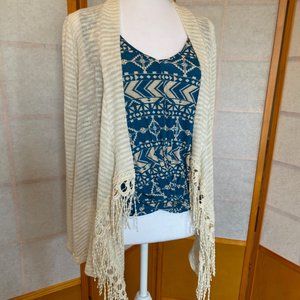 Bobeau Beige Fringe Sweater and Batik Style T-Shirt Combo - Small but very roomy
